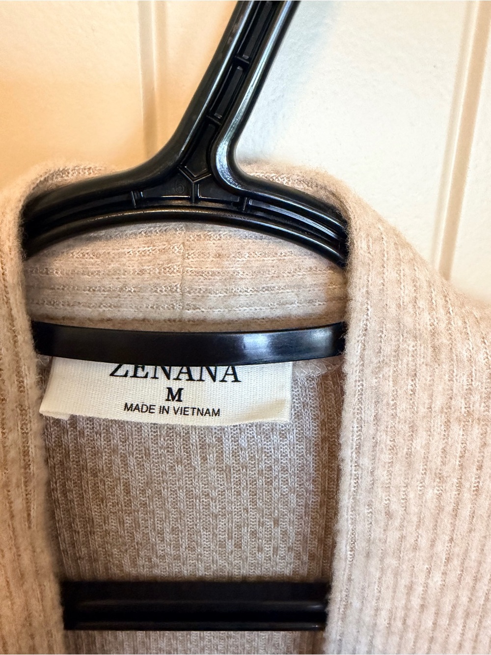 Zenana Outfitters ribbed open-front cardigan in light beige - Picture 2 of 3